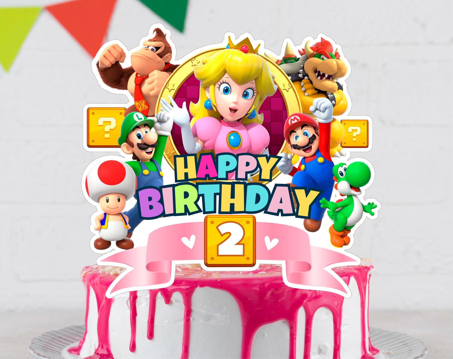 Editable Princess Peach Cake Topper, Super Mario Birthday Decoration ...