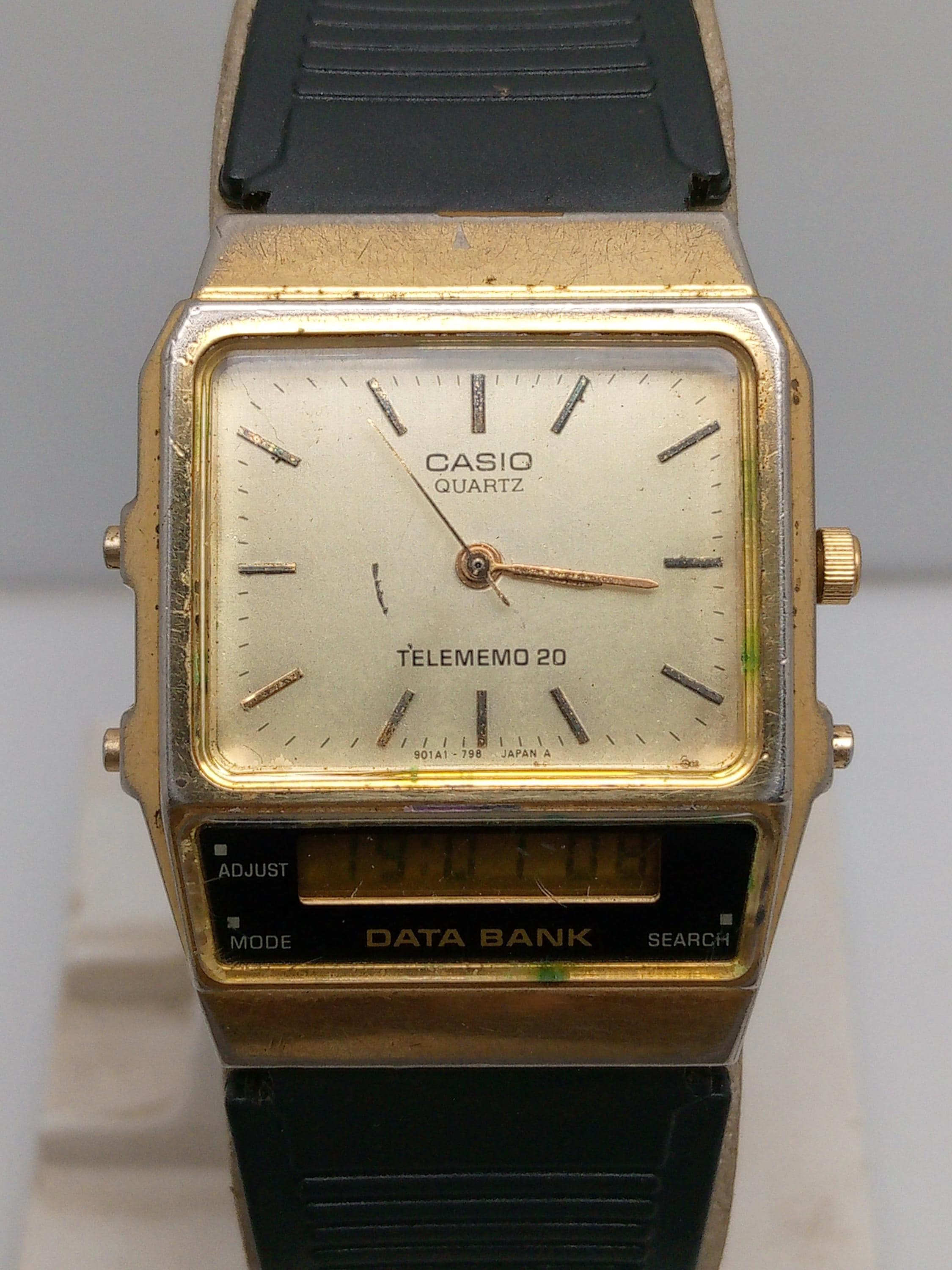 激レア　美品　CASIO DATA BANK　録音機能付　稼働品 Casio Quartz 344 Data Bank AB-100 Ana-digi Vintage Men's Watch