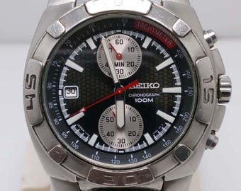Relógio masculino vintage Seiko Chronograph 7T94-0AE0 com taquímetro e quartzo NSR148GLK10