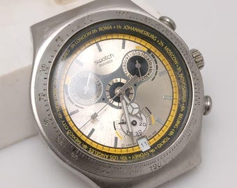 Swatch Irony Chronograph V8 Yellow Ring Panda Face Vintage Men's Watch For Part NSR232LKM3