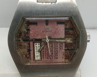 Camy Geneva Perpetual Day Calendar 7909 Automatic Vintage Men's Watch For Parts NSR46GKL1