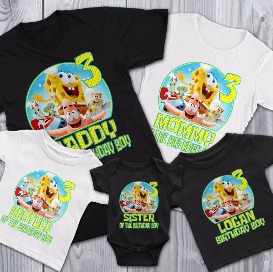 Custom Spongebob Birthday Shirt, Custom Age Shirt, Custom Name Tee, Family Birthday Shirt