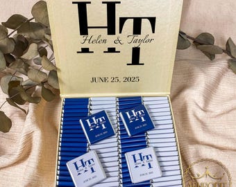 50 Stück Luxus-Hochzeits-Schokolade, Hochzeit Gastgeschenke, maßgeschneiderte Schokolade, Hochzeit Gefälligkeiten, Verlobungsschokolade, Bevorzugungen für Gäste