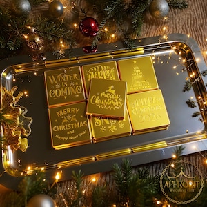 Christmas Chocolate Favors, Gold or Silver Foil Milk Chocolate, Mirror Plexiglass Chocolate, Christmas Party Favors, Thank You Gifts