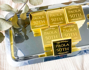 パーソナライズされたチョコレートのギフト、ゴールドミラー仕上げ、50歳の誕生日、結婚式