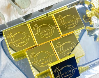 Personalized Gold Chocolate Wedding Favors, Elegant Engagement Gifts
