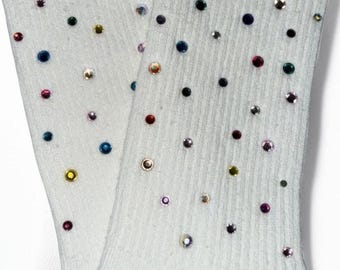 Rainbow Multi-Color Rhinestone Socks: Bedazzled Athletic Crew Socks