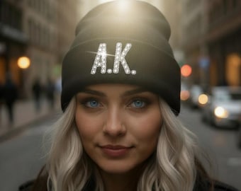 Custom Initial Rhinestone Beanie | Sparkly Winter Hat