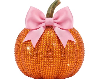 Pumpkin with pink bow Diamond Art Kit, Rhinestone Bling Craft Project, Bedazzled Decor (5x7 or 8.5x11)