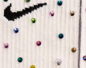 Rainbow Multi-Color Rhinestone Socks: Bedazzled Athletic Crew Socks