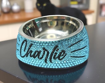 Custom Bedazzled Pet Bowl: Personalized Rhinestone Stainless Steel