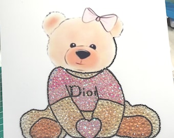 DIY Pink Bear Rhinestone Kit | Bedazzle Canvas Wall Art (11x14)