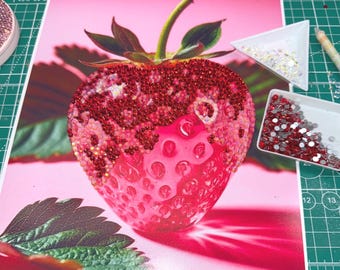 Custom Strawberry Bedazzle Kit, Rhinestone Bling Craft Art