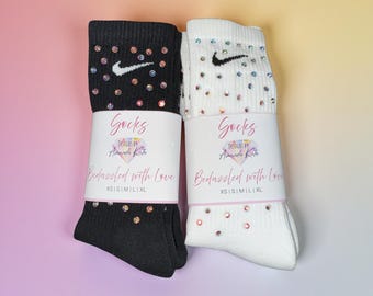 BUNDLES: Shop Multiple, Handmade Crystal Rhinestone Socks, Cheerleaders, Dancers, Gifts for Her, Bling