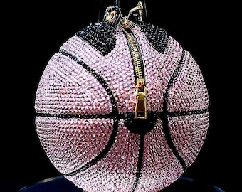 Bedazzled Pink Basketball Handbag: Handmade Rhinestone Crossbody Purse