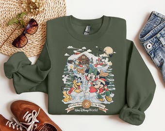 Disney Merry Christmas Sweatshirt, Walt Disneyworld Character Shirt, Retro Christmas Mickey And Friends Sweater, Christmas Tree Hoodie