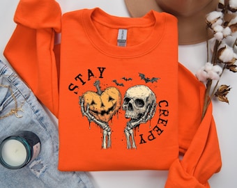 Stay Creepy Halloween Sweatshirt, Funny Halloween Skeleton Hand Shirt, Cute Spooky Heart T-Shirt, Creepy Season Hoodie, Halloween Skull Tee