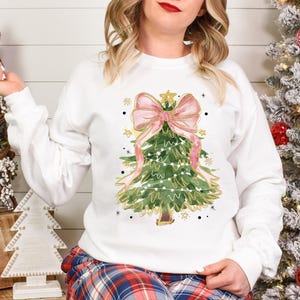 Christmas Tree Bow Sweatshirt, Christmas Sweatshirt for Women, Christmas Tree T-shirt, Christmas Coquette Christmas Hoodie