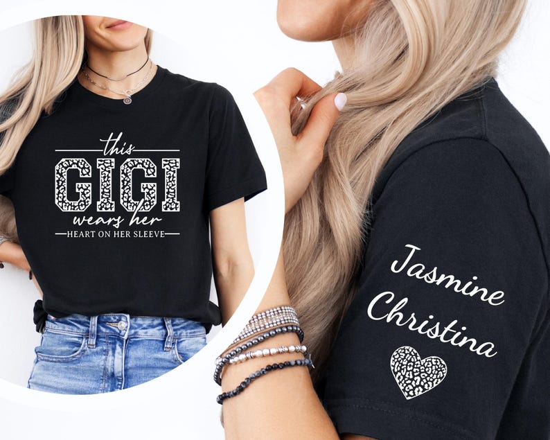 Custom Gigi Sweatshirt, Gigi Shirt, Custom Grandma Gift, This Gigi Wears Her Heart On Her Sleeve Sweater,With Kids Name On Sleeve, Gigi Gift image 7