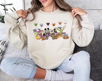 Disney Halloween Shirt, Halloween Matching Shirt, Disney Mickey and Friends Characters Halloween Balloons Tee, Disney Halloween Skeleton Tee