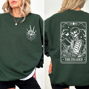 The Reader Tarot Card Front And Back Sweatshirt,Skeleton Reading T-shirt, Book Lover Gift For Women, Book Lover Hoodie,Tarot Card Sweatshirt