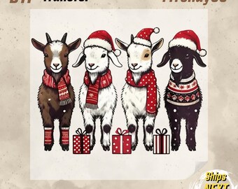 Goat Christmas DTF Transfer, Western Holiday Ready To Press, Cute Santa Goat Design