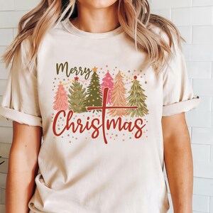 Merry Christmas Sweatshirt, christmas cross sweatshirt, christmas tree shirt, retro christmas tee, Merry Christmas With Cross sweatshirt