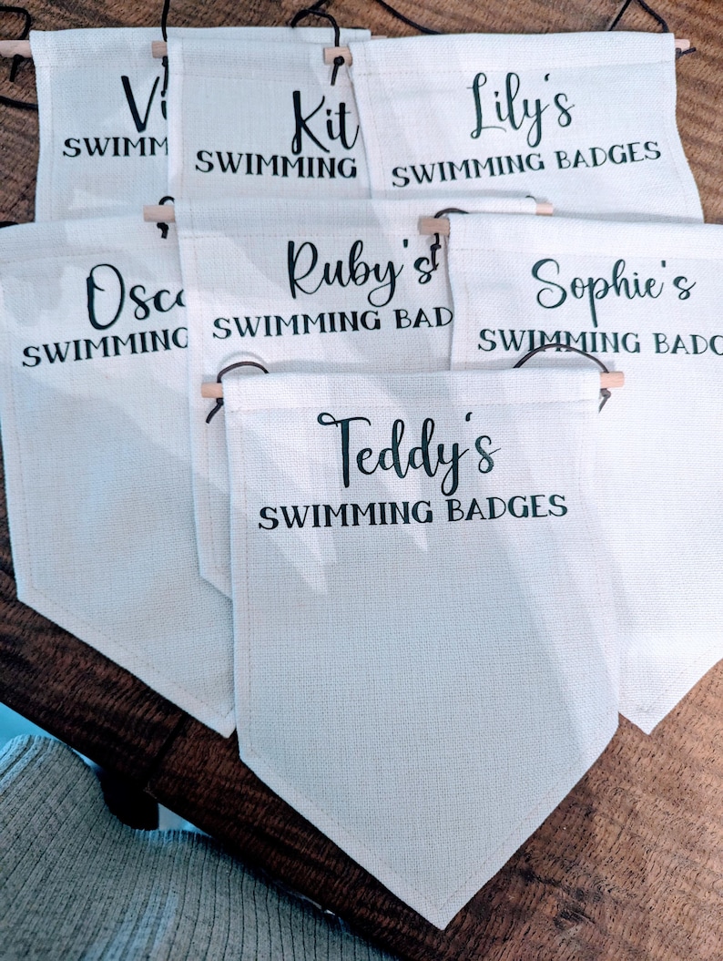 Personalised Swimming Badge Display Banner, Children's Keepsake, Kids Room Wall Hanging bild 3