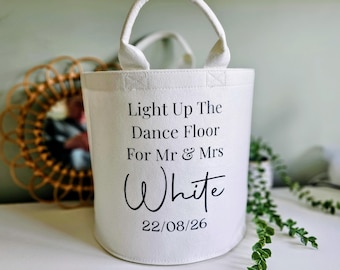 Personalised Wedding Felt Basket, Glow Stick Holder, Flip Flop Carrier, Confetti Holder