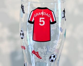 Personalised Football Pint Glass, Custom Name Beer Glass, Dad Birthday Gift UK