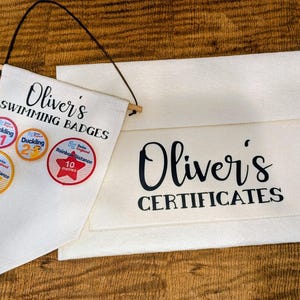 Personalised Swimming Badge Display Banner, Children's Keepsake, Kids Room Wall Hanging Yes