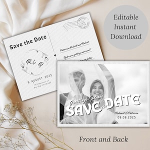 Vintage Postkarte inspiriert Save the Date Vorlage, bearbeitbares Save the Date, personalisierte Fotopostkarte, Vintage Grüße, Vintage Hochzeit