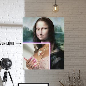 Neon Glow Gemälde, Mona Lisa Neon Wandkunst, Neon Glow von Mona Lisa, Neon Mona Lisa Wandkunst, Wandkunstdekor, Neon Glow Effekt,