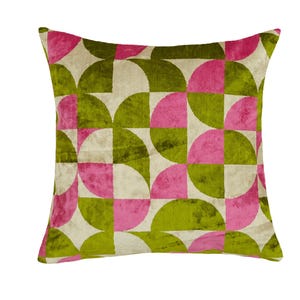 Stylish Pink, Green, And White Velvet Pillow, Perfect For A Cozy, Modern Look