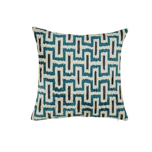 Blue and Anthracite Velvet Pillow Cover | Modern Geometric Pattern | Bold Statement Cushion for Contemporary and Bohemian Home Decor