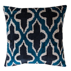 Luxury Velvet Pillowcase | Teal & Black Geometric Design Cushion Cover | Modern Bohemian Home Accent | Soft Velvet Throw Pillow