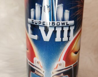 20oz sublimated metal tumbler, Football, NFL, Superbowl, 2023, KC, 49ers, Kansas City. Straw and lid comes with it.