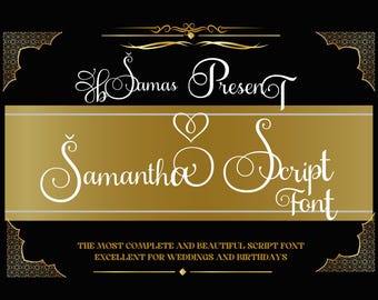 Samantha Upright Script Font, Font with Tails, Heart Font, Wedding Font, Cursive Font, Font for Cricut, SVG Script condensed characters.