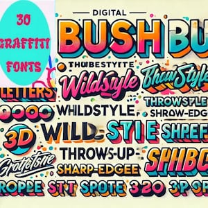 Pacote de fontes Graffiti | Download instantâneo para Cricut e Silhouette | Fontes legais para Procreate e Canva | OTF, TTF, SVG,aniversário,casamento,urbano