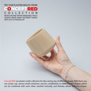 Puede incluir: Un conjunto de moldes de yeso para el vaciado en barbotina de arcilla. Los moldes están diseñados para crear diversas formas, incluyendo tazas, recipientes, platillos y candelabros. Los moldes son modulares e intercambiables, lo que le permite crear muchas formas diferentes con solo unos pocos moldes. Colección Concept RED.