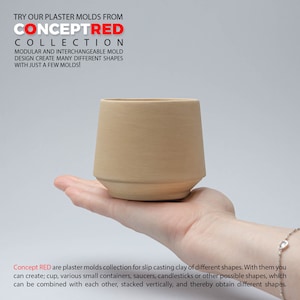 May include: A set of plaster moulds for slip casting clay. The moulds are designed to create various shapes, including cups, containers, saucers, and candlesticks. The moulds are modular and interchangeable, allowing you to create many different shapes with just a few moulds.  TRY OUR PLASTER MOLDS FROM CONCEPTRED COLLECTION MODULAR AND INTERCHANGEABLE MOLD DESIGN CREATE MANY DIFFERENT SHAPES WITH JUST A FEW MOLDS!