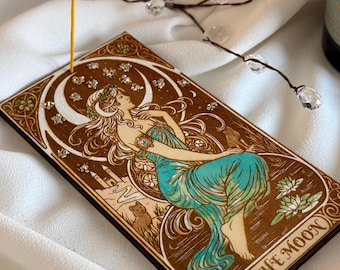 Moon Tarot Incense Holder, Witchy Altar Decor, Handmade Wood Burner