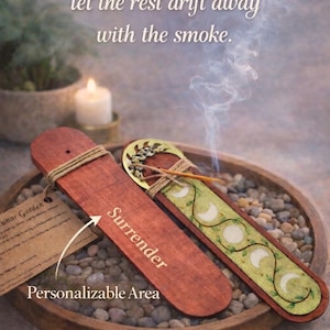 Hand-Painted Moon Phase Incense Holder – Botanical Ritual Tray, Celestial Altar Accessory