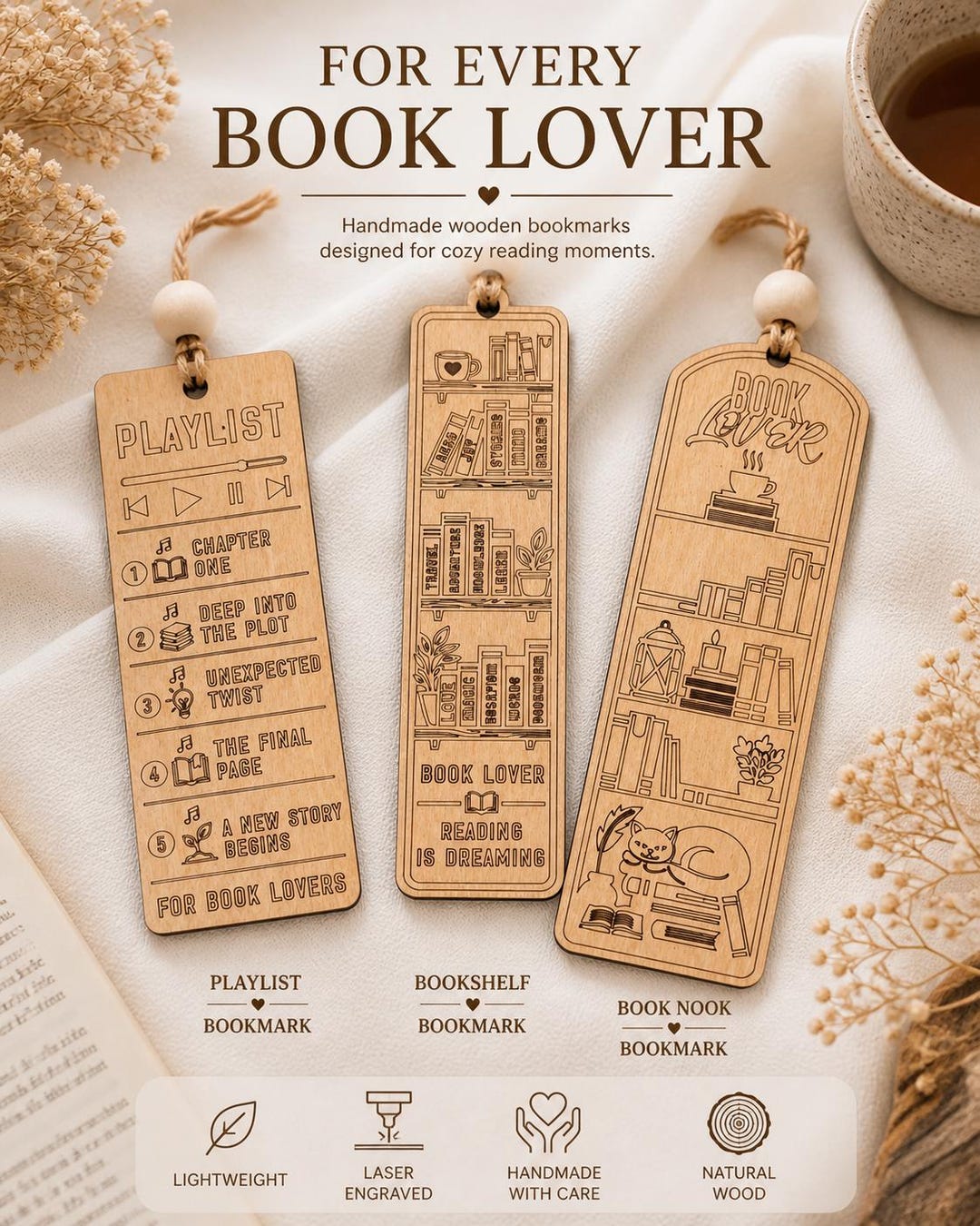 Personalized Wooden Bookmark, Custom Engraved Book Lover Gift, Reader ...