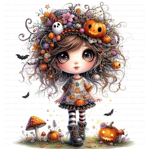 Quirky Girl Clipart, Quirky Halloween Clipart, Halloween Clipart, Pumpkin Girl, Digital Clipart Bundle, 10 JPG, Personal and Commercial Use