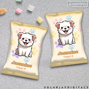 Editable Puppy Birthday Chip Bag Personalized Dog Party Favor Printable Treat Bag Instant Download