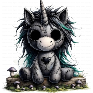 Gothic Halloween Unicorn Clipart Bundle: Spooky Stitched Style (10 JPGs, Digital Download, Commercial Use)