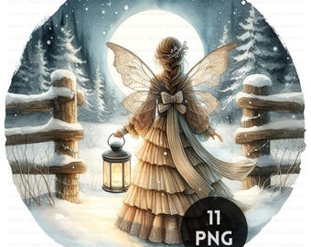 Christmas Fairy Clipart, Rustic Woodland Holiday Graphics, Vintage Winter Illustrations, Digital Download, Commercial Use