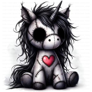Halloween Unicorn Clipart: Gothic Stitched Art, Scrapbooking (10 JPGs, Digital Download, Commercial Use)