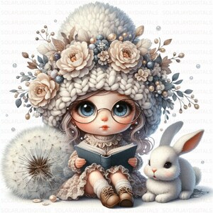 Reading Gnome Clipart Set: Storytime Bookworms, Bunny (Commercial Use, 300 DPI JPGs)